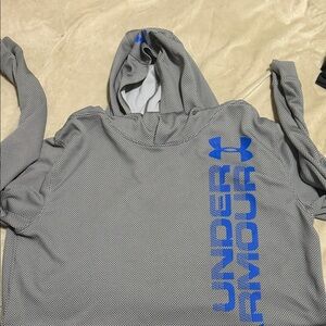 Under Armour Gray Hoodie with Vibrant Blue Text